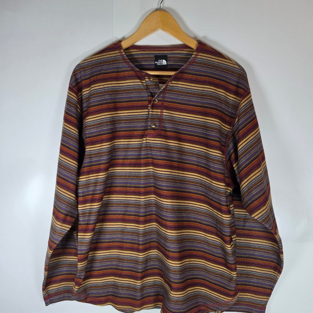 The North Face Vintage Fleece‎ Henley Pullover Striped Mens Medium Made in USA